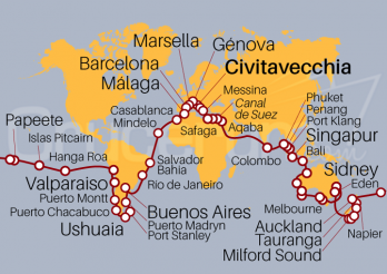 Itinerario Crucero Vuelta al Mundo 2025 desde Roma