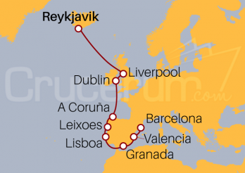 Itinerario Crucero Reykjavik (Islandia) a Barcelona