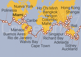 Itinerario Crucero Vuelta al Mundo 2025 Miami - Nueva York