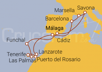 Itinerario Crucero Entre Islas Canarias y el Mediterráneo