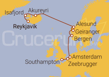 Itinerario Crucero De Reykjavik a Southampton 2024