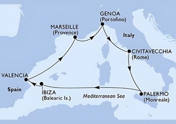 Itinerario Crucero Mediterráneo desde Valencia 2025
