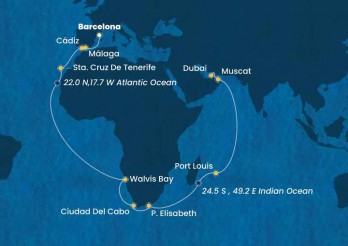 Crucero de 36 días desde Barcelona a bordo del Costa Toscana noviembre 2025 Costa Cruceros