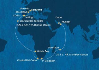 Crucero de 38 días desde Savona (Italia) a bordo del Costa Toscana noviembre 2025 Costa Cruceros