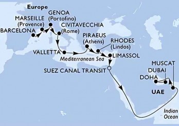 Crucero de 23 días desde Barcelona a bordo del MSC World Europa noviembre 2026 MSC Cruceros