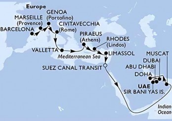 Crucero de 25 días desde Barcelona a bordo del MSC World Europa noviembre 2026 MSC Cruceros