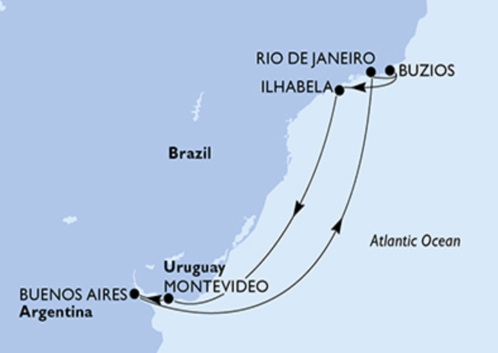 Itinerario Crucero Argentina, Brasil, Uruguay
