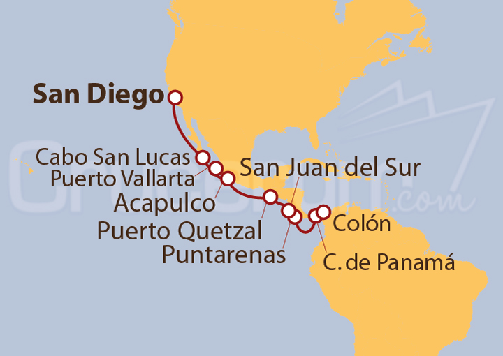 Itinerario Crucero Canal de Panamá desde San Diego a Colón 2023