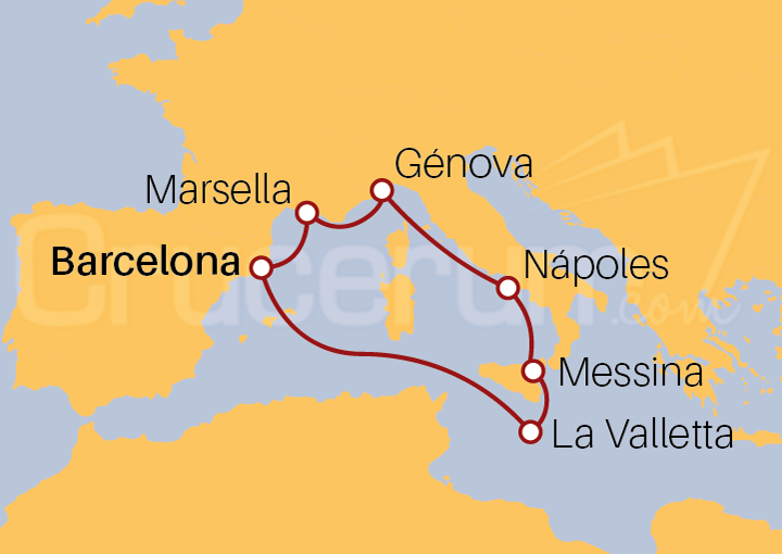 Itinerario Crucero Crucero Maravilloso Mediterráneo desde Barcelona II 2022