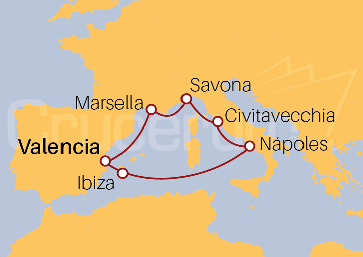 Itinerario Crucero Pasión mediterránea desde Valencia