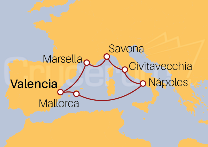 Itinerario Crucero Mediterráneo desde Valencia 2022