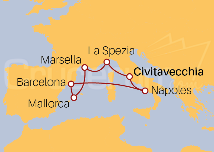 Itinerario Crucero Crucero por el Mediterráneo desde Roma 2022