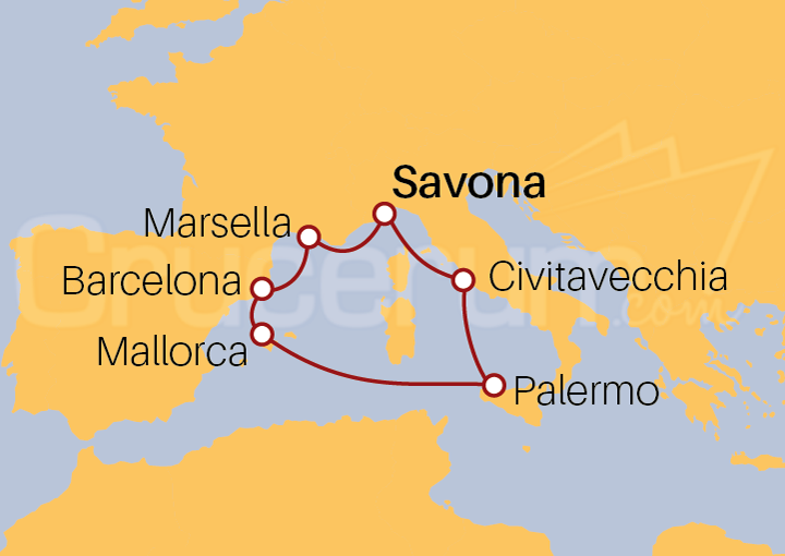 Itinerario Crucero Crucero Mediterráneo desde Savona 2023