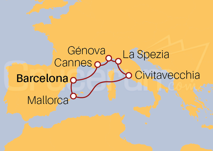 Itinerario Crucero Crucero desde Barcelona por el Mar Mediterráneo II 2022