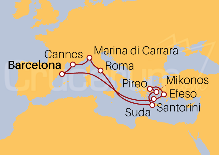 Itinerario Crucero Mediterráneo completo desde Barcelona 2022