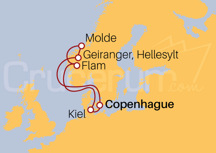 Itinerario Crucero Crucero Fiordos Noruegos desde Copenhague V 2022