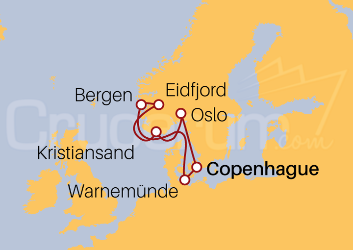Itinerario Crucero Crucero Maravillosos Fiordos Noruegos desde Copenhague 2022