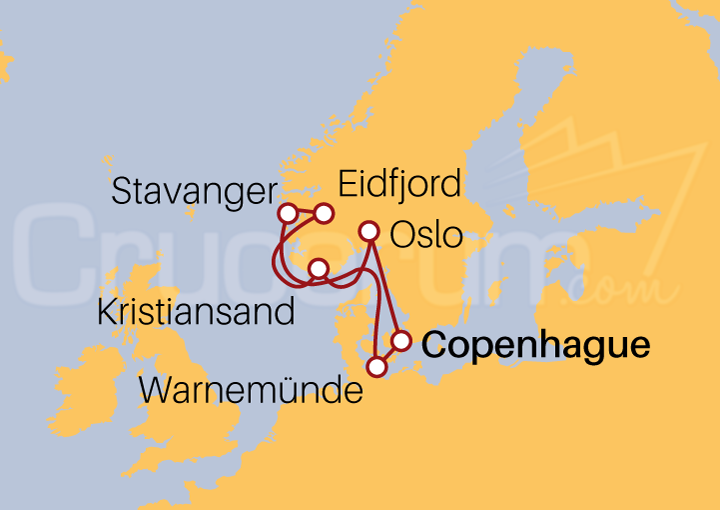 Itinerario Crucero Crucero Maravilla Fiordos Noruegos desde Copenhage 2022
