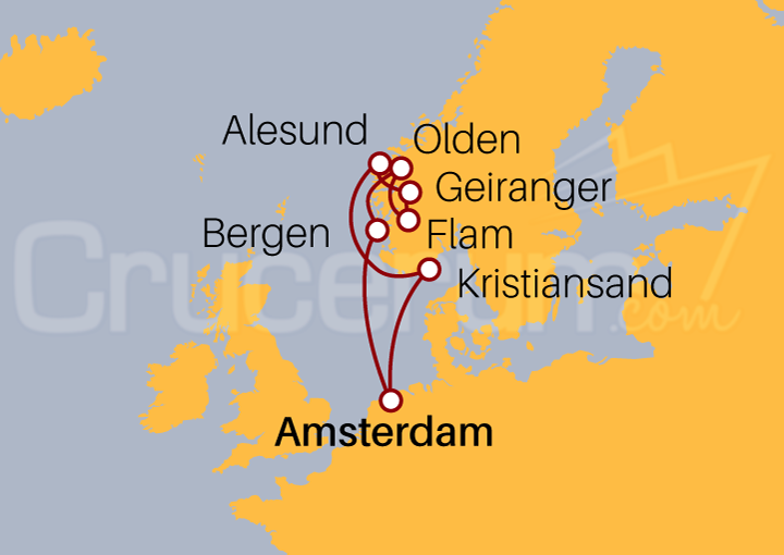 Itinerario Crucero Fiordos Noruegos desde Amsterdam 2022