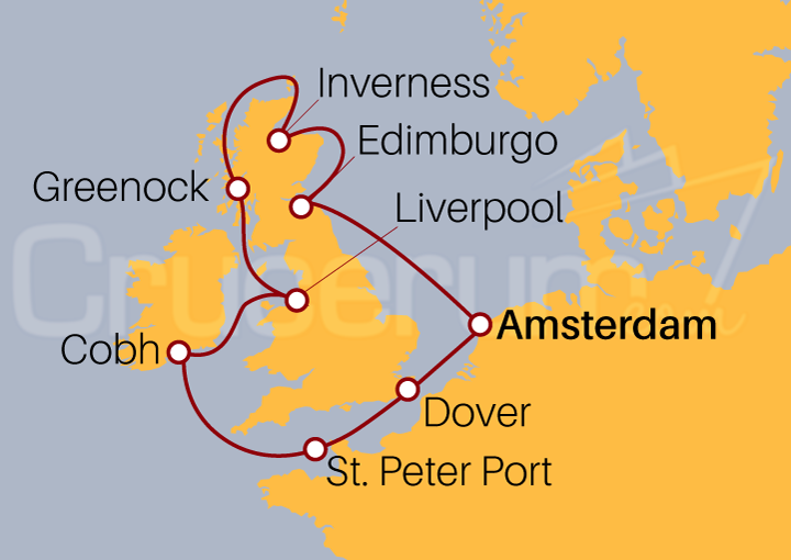 Itinerario Crucero Circunvalando Islas Británicas desde Amsterdam 2022