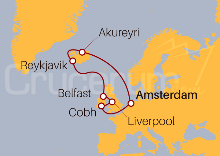 Itinerario Crucero Islandia desde Amsterdam 2022