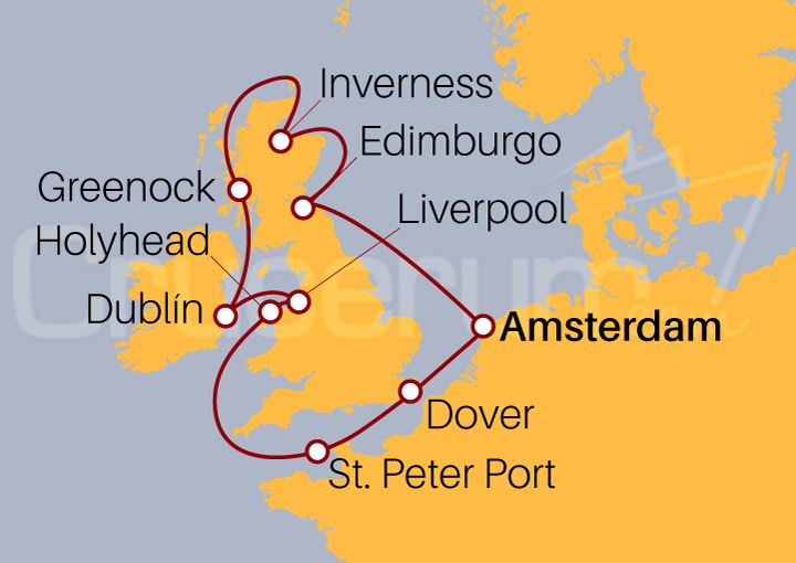 Itinerario Crucero Circunvalando Islas Británicas desde Amsterdam 2022