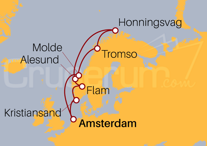 Itinerario Crucero Círculo polar ártico y Fiordos desde Amsterdam 2022