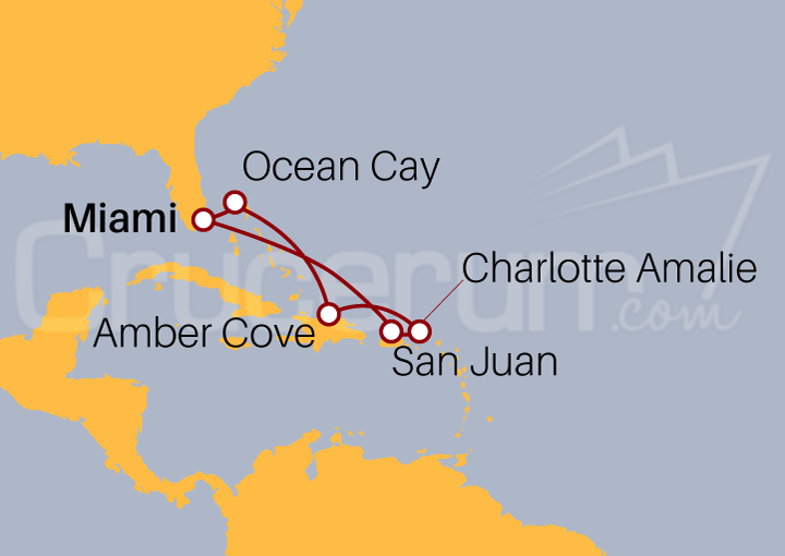Itinerario Crucero Crucero por el Mar Caribe desde Miami 2022