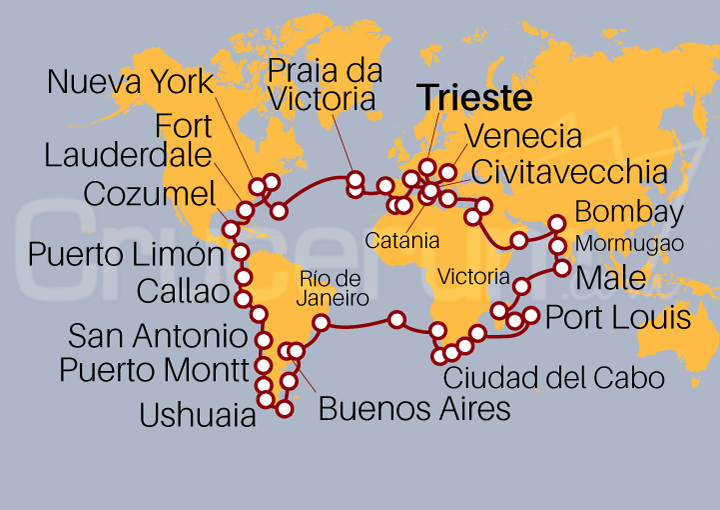 Itinerario Crucero Crucero Vuelta Mundo 2023 desde Venecia