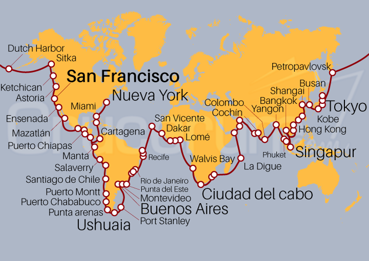 Itinerario Crucero Vuelta al Mundo desde San Francisco (EEUU)