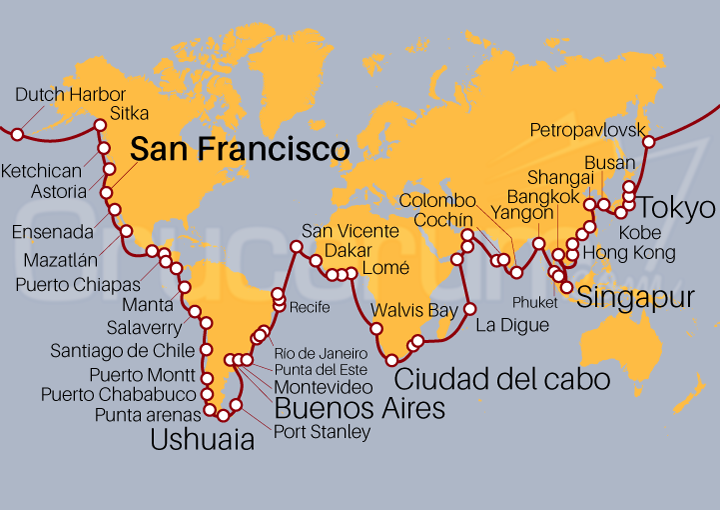 Itinerario Crucero Vuelta al Mundo desde San Francisco (EEUU)