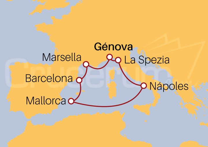 Itinerario Crucero Crucero desde Génova por el Mar Mediterráneo 2022/23