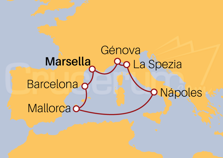 Itinerario Crucero Crucero desde Marsella por el Mar Mediterráneo II 2022/23