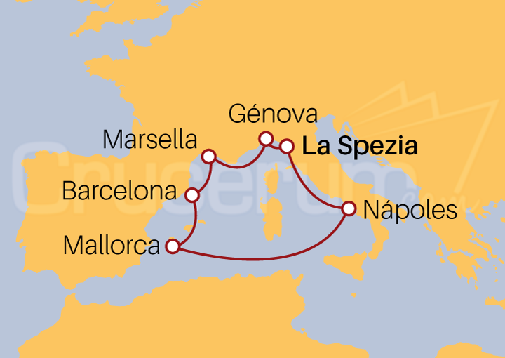 Itinerario Crucero Crucero Mar Mediterráneo desde La Spezia 2023