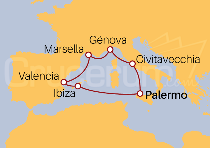 Itinerario Crucero Crucero Mediterráneo desde Palermo 2023
