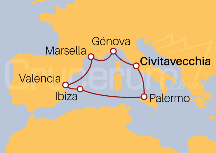 Itinerario Crucero Crucero Mediterráneo desde Civitavecchia 2023