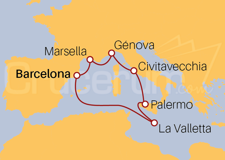 Itinerario Crucero Crucero Mediterráneo desde Barcelona 2022/23