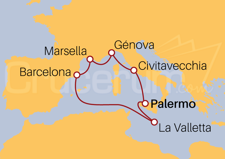 Itinerario Crucero Crucero desde Palermo por Mar Mediterráneo 2023