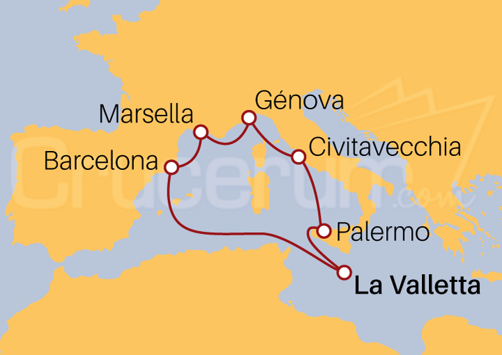 Itinerario Crucero Crucero Mar Mediterráneo desde La Valletta 2022/23