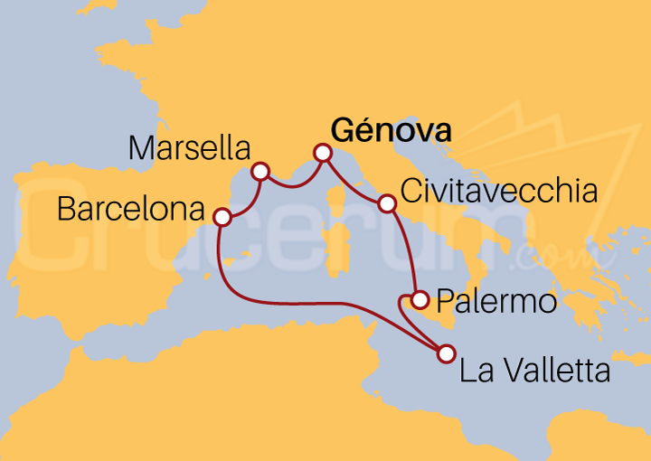 Itinerario Crucero Crucero desde Génova por Mediterráneo 2022/23