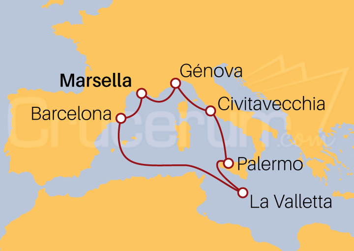 Itinerario Crucero Crucero desde Marsella por Mar Mediterráneo II 2022