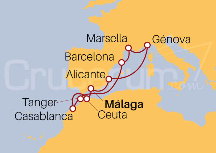 Itinerario Crucero Crucero Mediterráneo desde Málaga II 2023