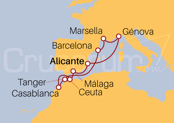 Itinerario Crucero Crucero Gran Mediterráneo desde Alicante 2023