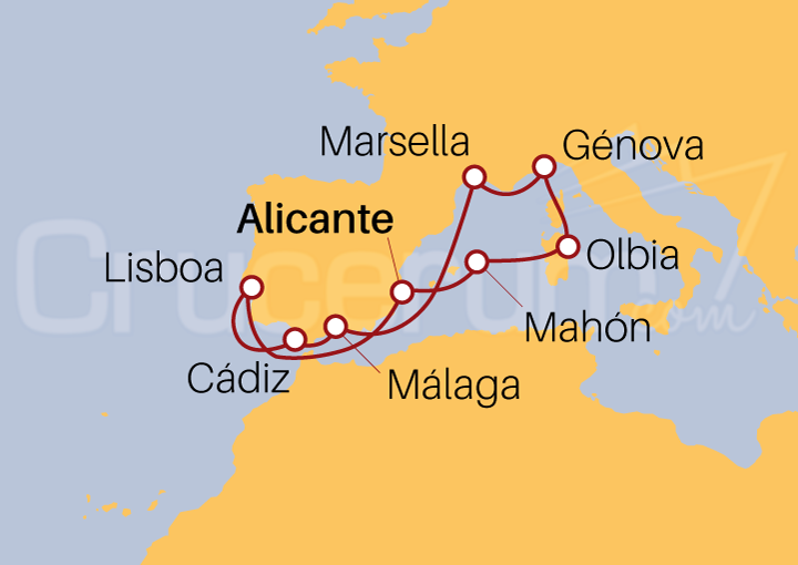 Itinerario Crucero Crucero Mar Mediterráneo desde Alicante 2023