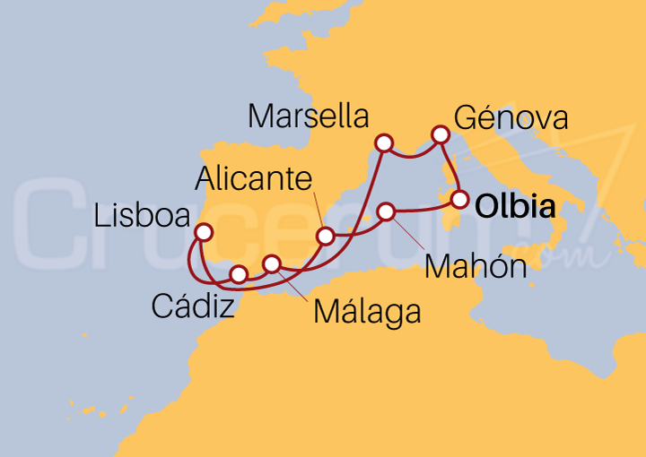 Itinerario Crucero Crucero Mediterráneo desde Olbia 2023