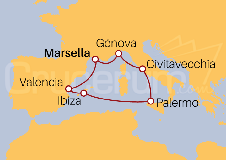 Itinerario Crucero Crucero por Mar Mediterráneo desde Marsella 2022