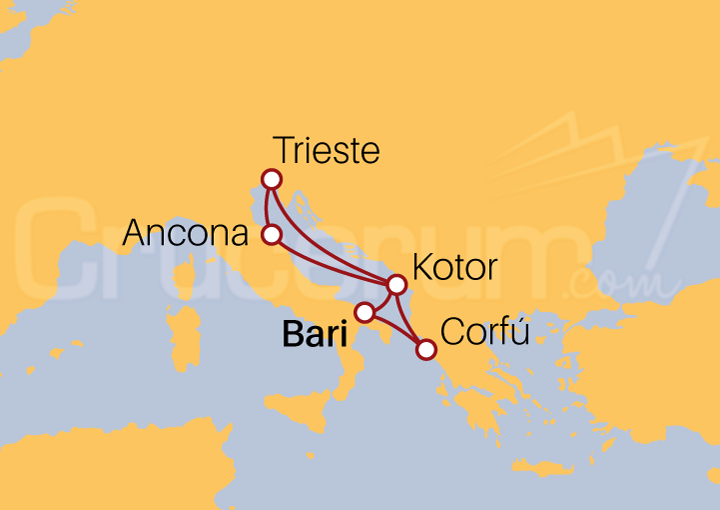 Itinerario Crucero Crucero Adriático desde Bari 2022