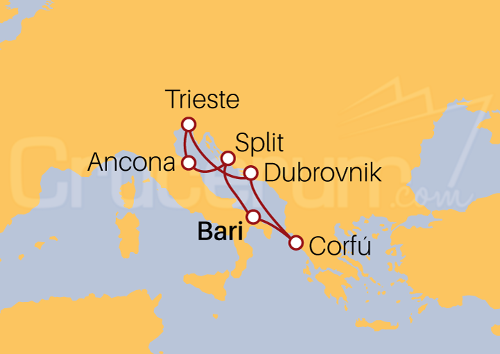 Itinerario Crucero Crucero Mediterráneo Oriental desde Bari II 2022