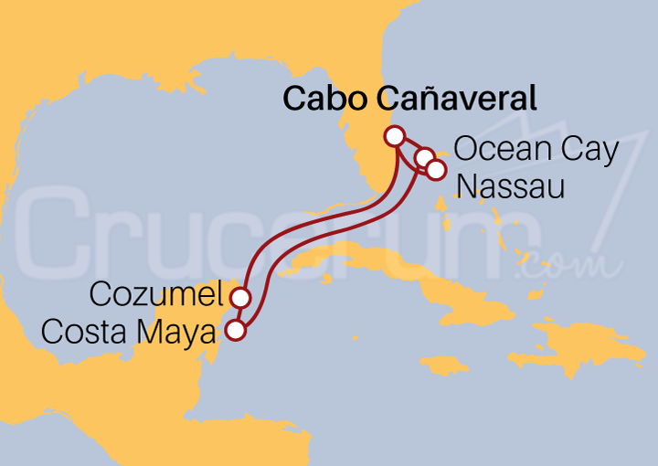 Itinerario Crucero Crucero Bahamas y México desde Cabo Cañaveral 2022/23