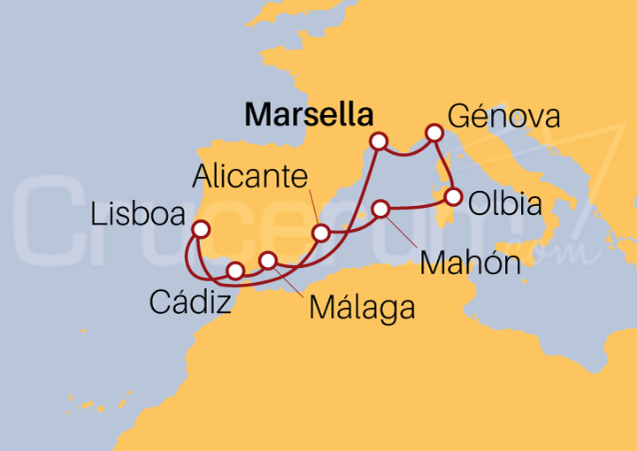Itinerario Crucero Crucero Mediterráneo y Atlántico desde Lisboa 2023